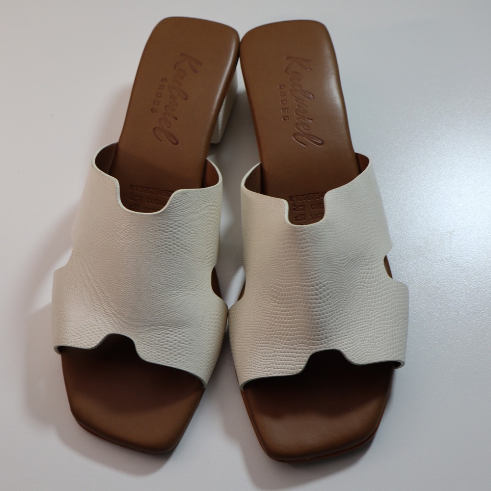 Kadmiel Shoes Slide Mules Womens 9.5in White Leather Block Heel H-Cutout Sandals - Picture 2 of 7